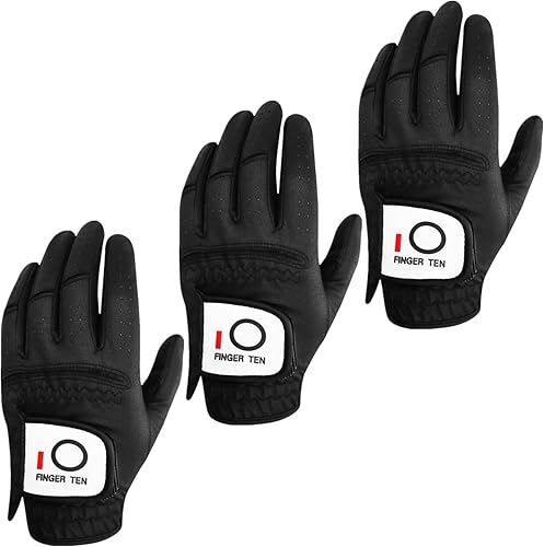 Miniatura 8 de Guantes de golf para hombre mano izquierda agarre de lluvia paquete de 3 unidades agarre duradero para todo tipo de clima tamaño pequeño mediano