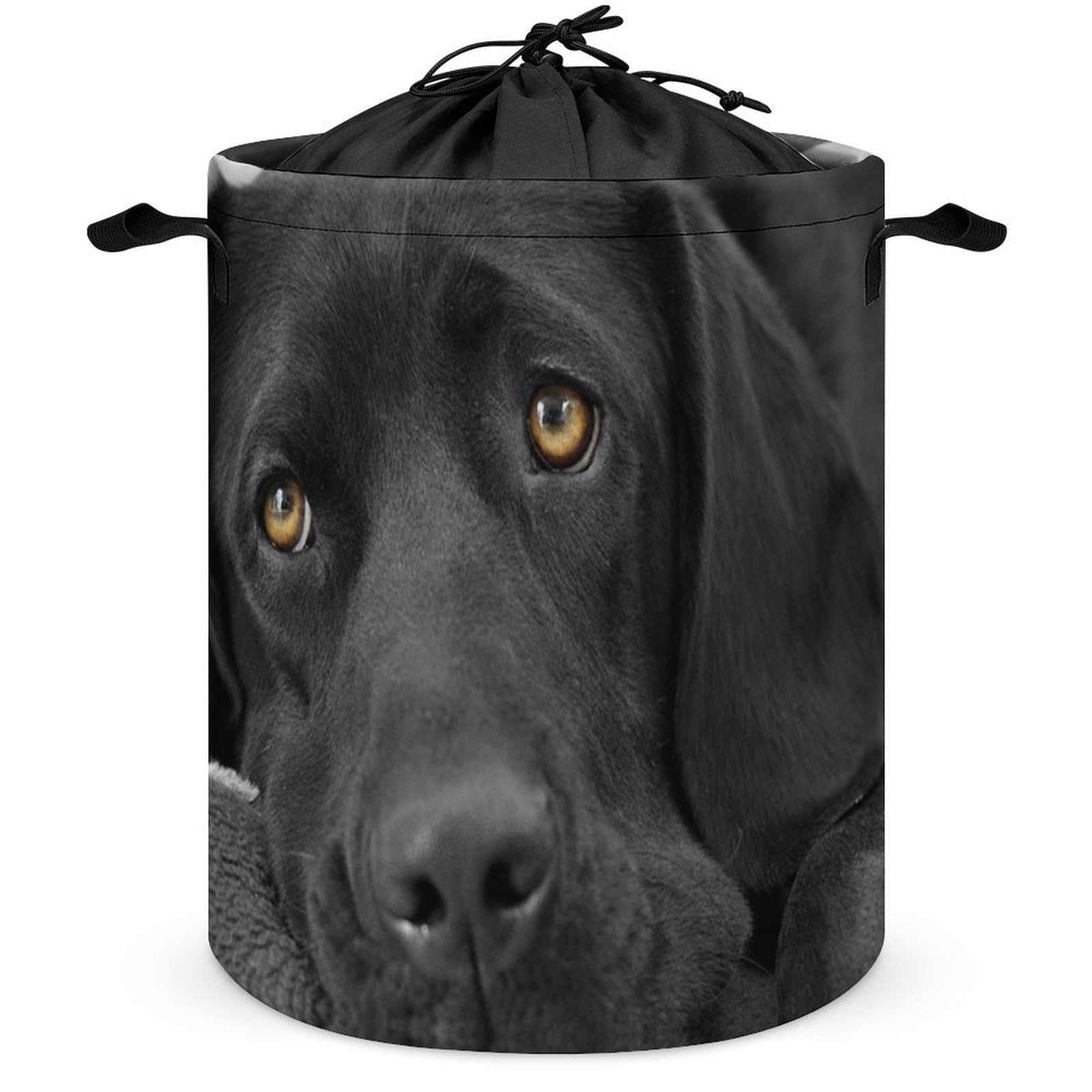 Qjjinxior Drawstring Laundry Hamper, Black Labrador Dog Laundry Basket, Washing Basket with Handle