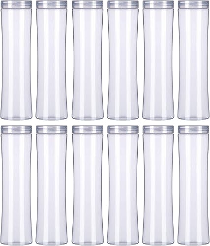 VeleGO - Paquete de 12 botellas sensoriales de plástico vacías de PET transparente de boca ancha con tapas de rosca para gelatinas, jugos y otras