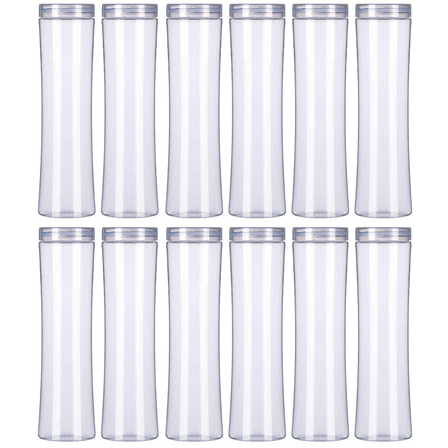 VeleGO 12 Pack Clear PET Empty Wide Mouth Plastic Sensory Bottles with Screw Caps for Jelly Beans, Juice and Other Beverages (Diamond Lids)