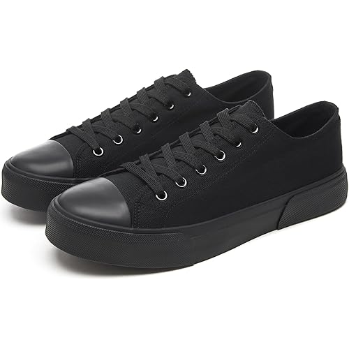 yageyan Men Canvas Low top Shoes Classic Casual Sneakers Black and White Fashion Shoes
