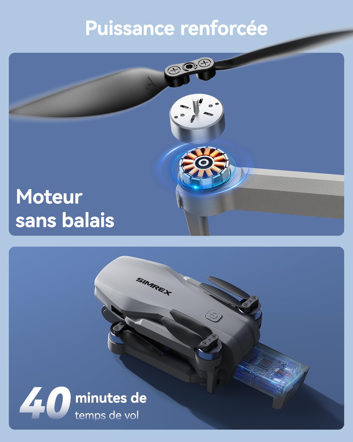 SIMREX Drone avec caméra 4K pour enfants et adultes (gris)