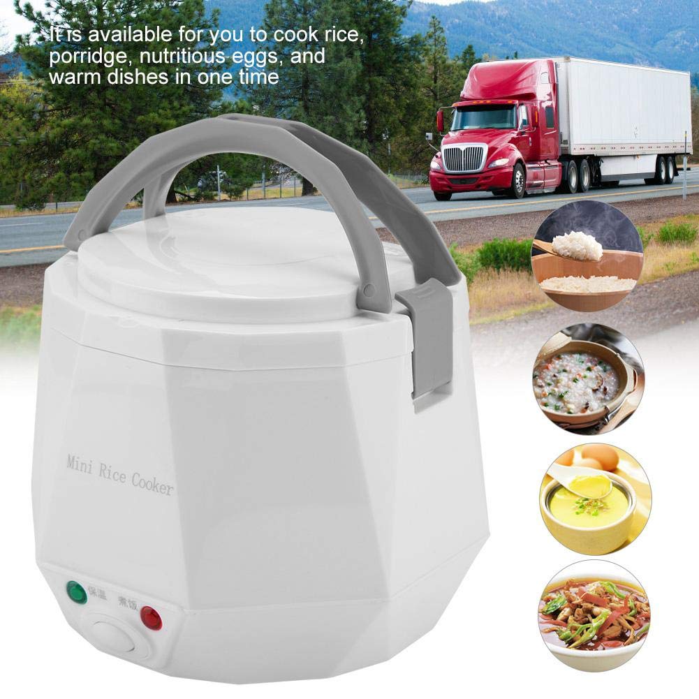 1,6 L Olla Arrocera Eléctrica, 24 V 140 W Mini Olla Arrocera Multifunción Portátil, Vaporizador de Alimentos para Camión para Cocinar (Blanco)