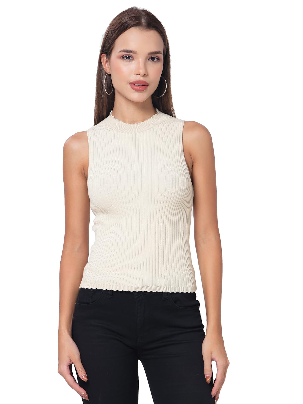 kalt Women High Neck Sleeveless Ribbed Sweater-picture-54