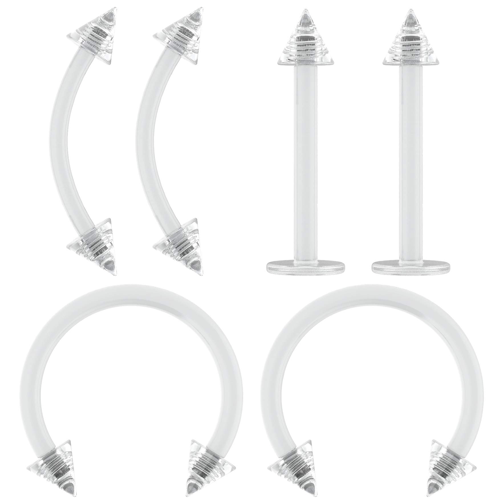 4pc 16g Lip Piercing Retainer Nose Daith Cartilage Tongue Labret Clear Retainers Tragus Eyebrow Nostril Septum Ear Plastic Conch 16 Gauge Rook Cheek Medusa Flat Monroe Helix Acrylic Curved