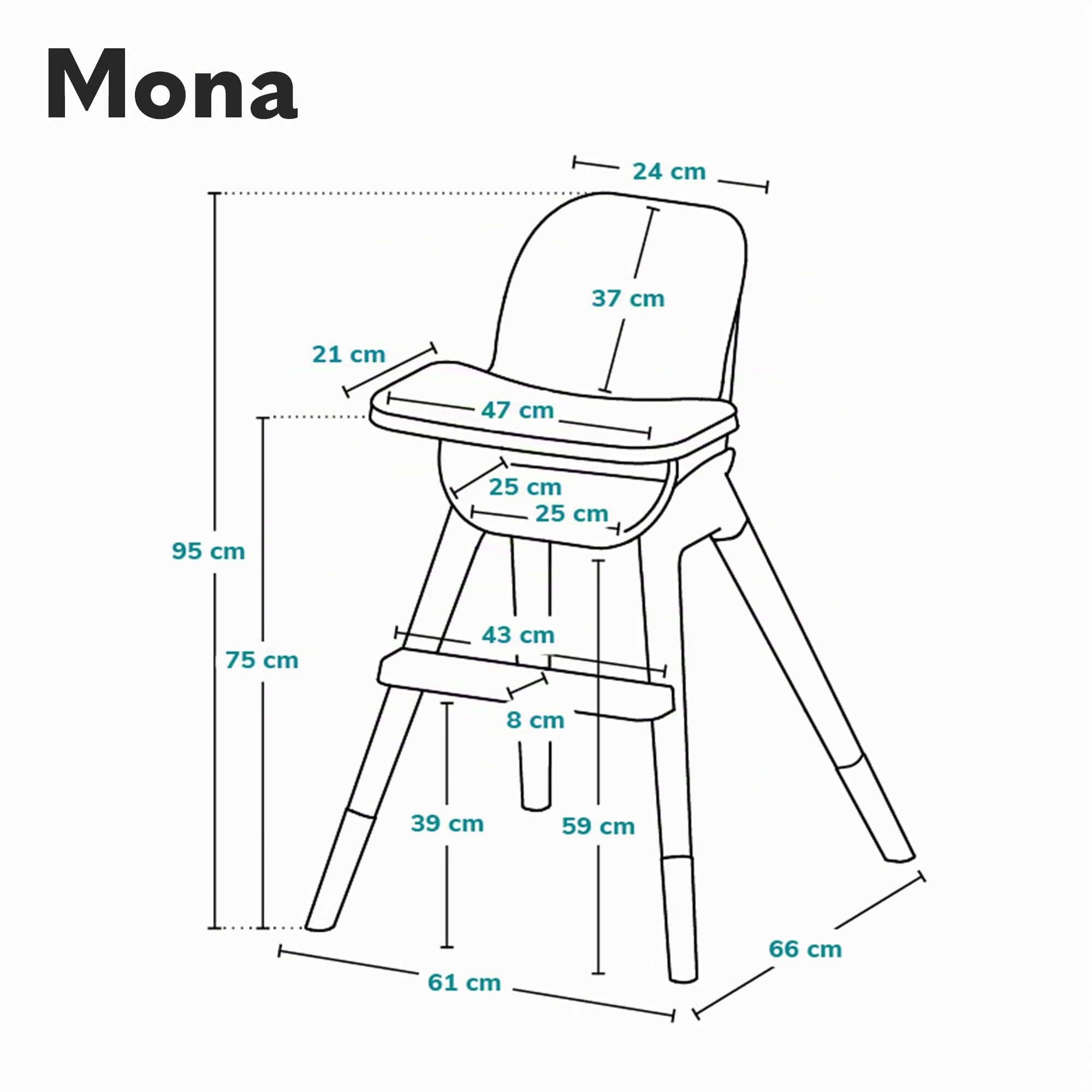LIONELO Mona Seggiolone Pappa Evolutivo 4 in 1 da 6 Mesi a 75 kg | Vassoio Rimovibile, Cinture a 5 Punti, Poggiapiedi, Feltrini Antiscivolo, Bordi Arrotondati, Sedia e Sgabello