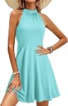 OUGES Halter Robe d'été encolure sans manches Casual A-Line Beach Sundress pour femme