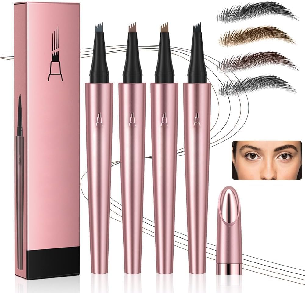 Magischer Augenbrauenstift – 2024 neuer wasserdichter 3D-Microblading-Augenbrauenstift-Konturstift – natürlicher, langlebiger Microblading-Augenbrauenstift mit 4 Spitzen (4 PCS)