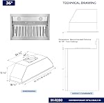 Hauslane Insérer 36 Inc Vent pour la cuisine. LED Lampes, Hotte de gamme sans conduit en acier inoxydable, Hood de gamme de cuisine 18.5” "Profond"