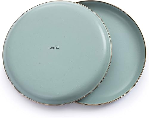 Vista 70 de Barebones Plato profundo esmaltado – Juego de 2 platos llanos – Juego de platos de acero inoxidable horneado acabado a mano – Juego de cocina