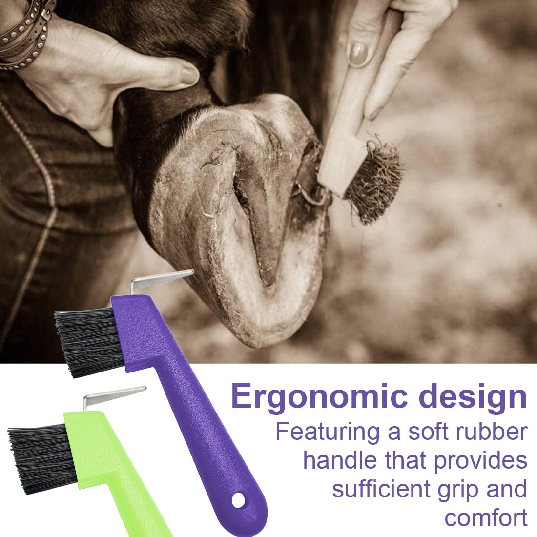 2 pcs Raschietto per zoccoli di cavalli, capre e asini, con spazzola estremamente stabile e impugnatura ergonomica, Colore casuale