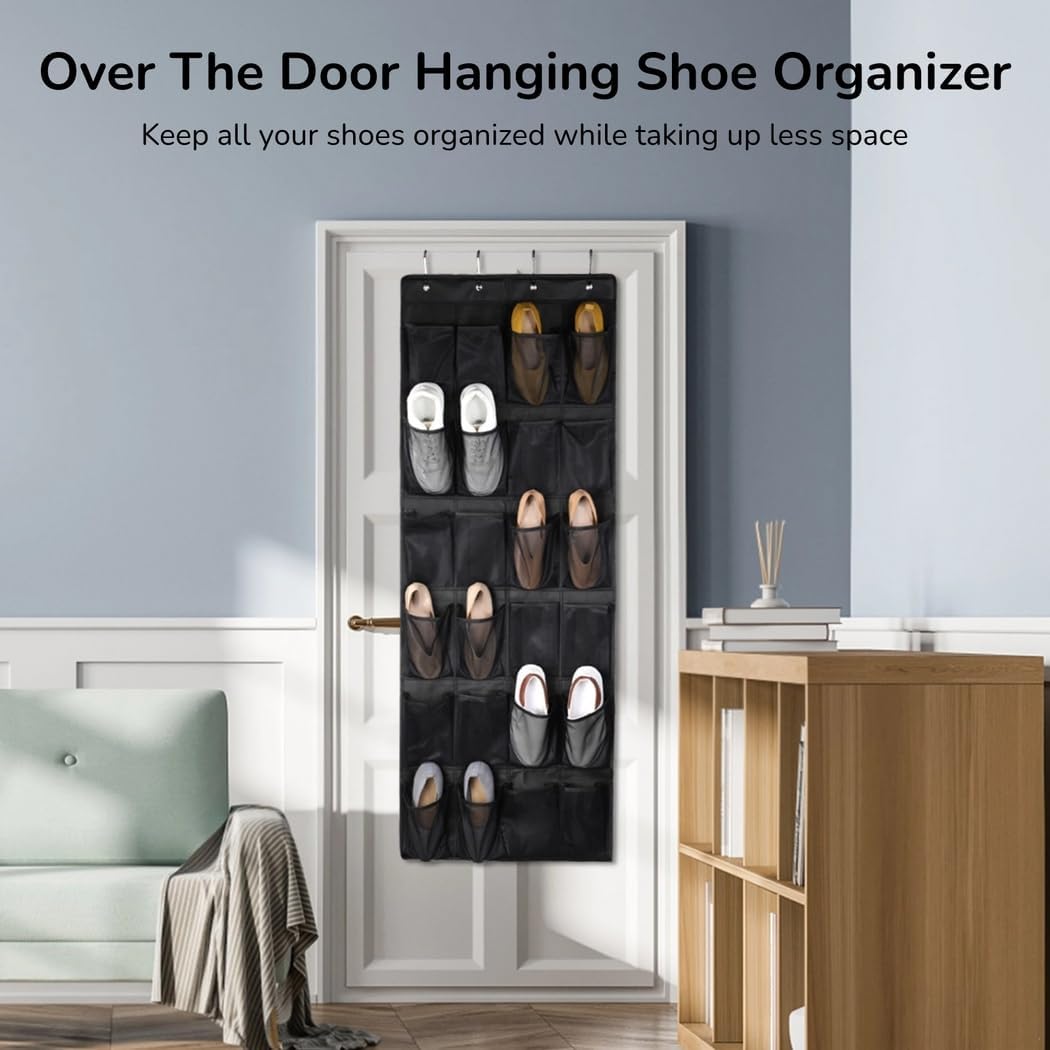 24-Pocket Hanging Shoe Organizer For Door, Space-Saving Storage Bag With Breathable Mesh Pockets