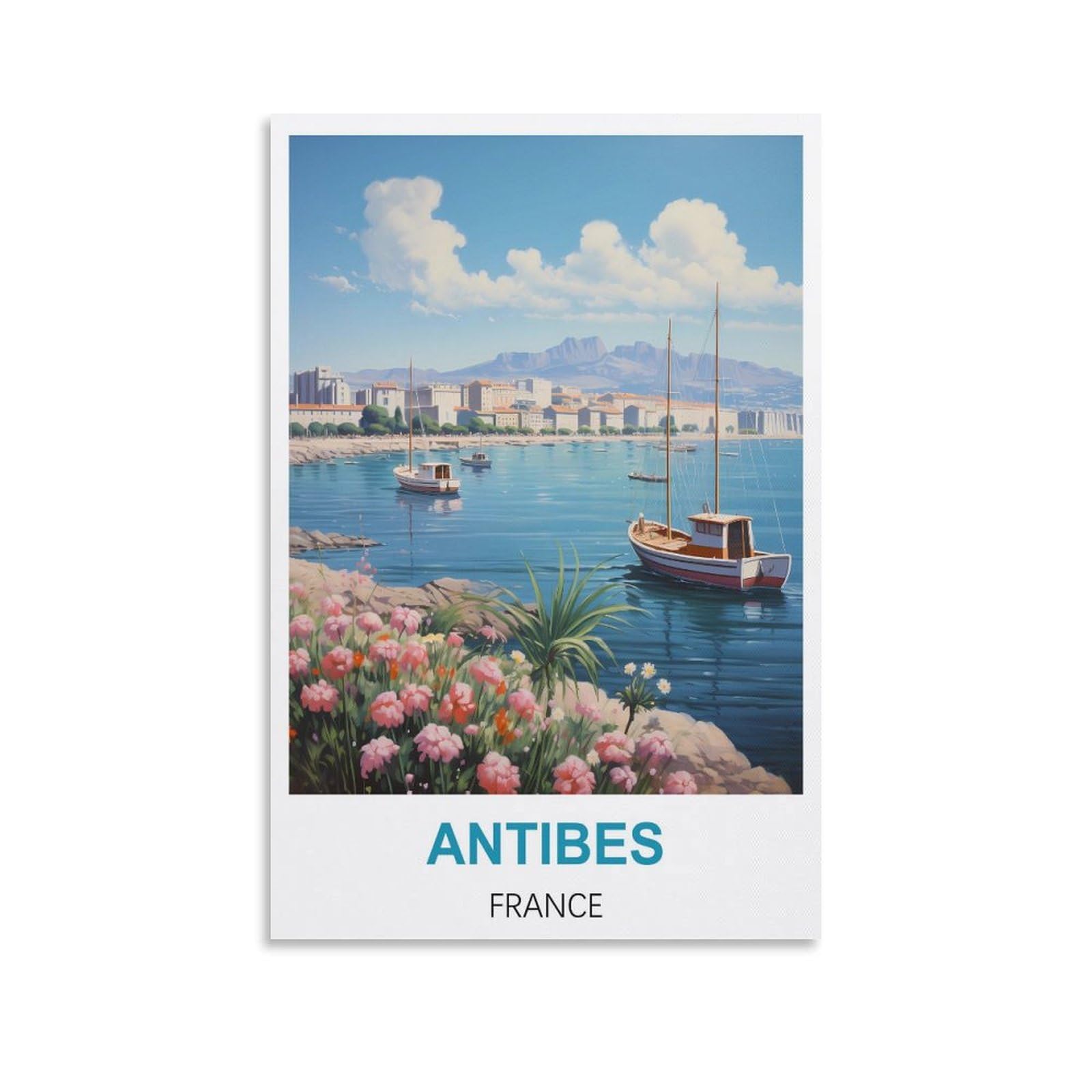Metal Tin Sign Plaque Poster,Antibes France,Vintage Metal Tin Sign Inspirational Retro Art Poster for Home Office, Cafe Bar Wall Decor 30x40cm