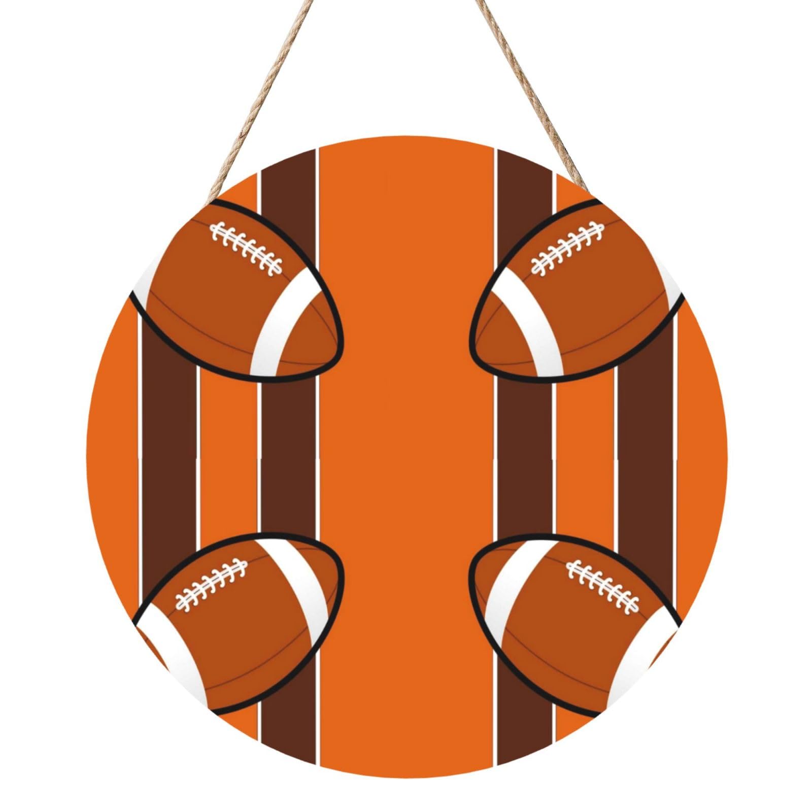 InOmak Four Striped Rugby, Round Wood Panel Painting 12 in, Wall Hanging Painting For Home