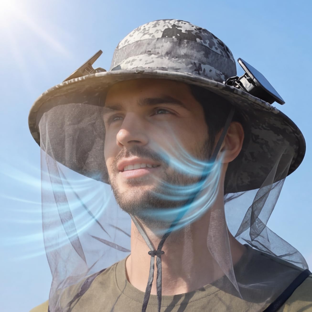 Cappello con ventole doppie per protezione da pesca, mani rinfrescanti, zanzare, campeggio, escursionismo