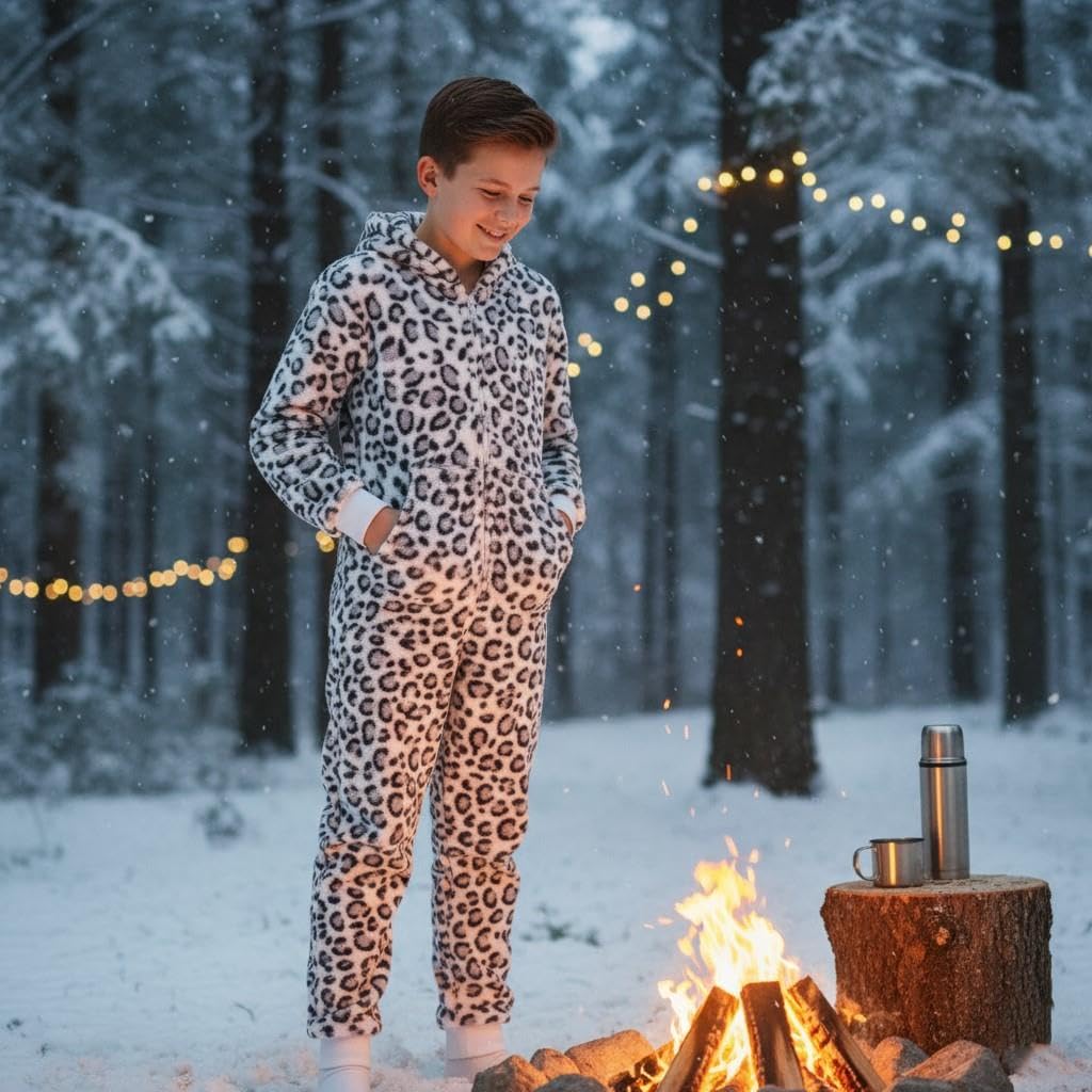 A2Z 4 Kids Jungen Mädchen Weich Flauschig Leopard Rosa Grau Onesie Einteiler Weihnachts Overall Alter 2-13