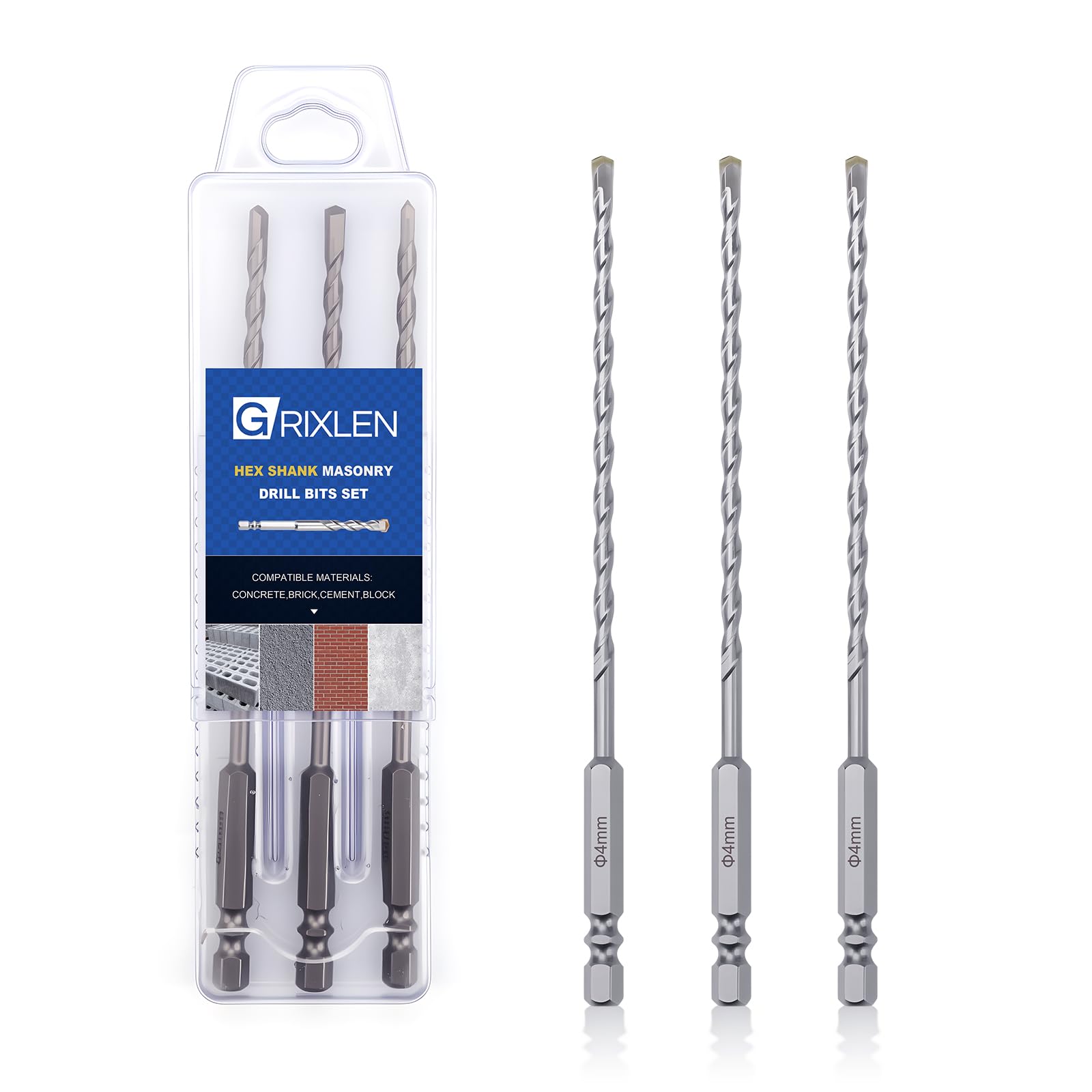 GRIXLEN Masonry Drill Bits - 3 Pack 4mm -1 GRIXLEN Masonry Drill Bits - 3 Pack 4mm -1
