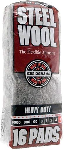 Homax 33873161073 Steel Wool, 16 pad, Extra Coarse Grade #4, Rhodes American, Heavy Duty Steel Wool (Packaging May Vary)
