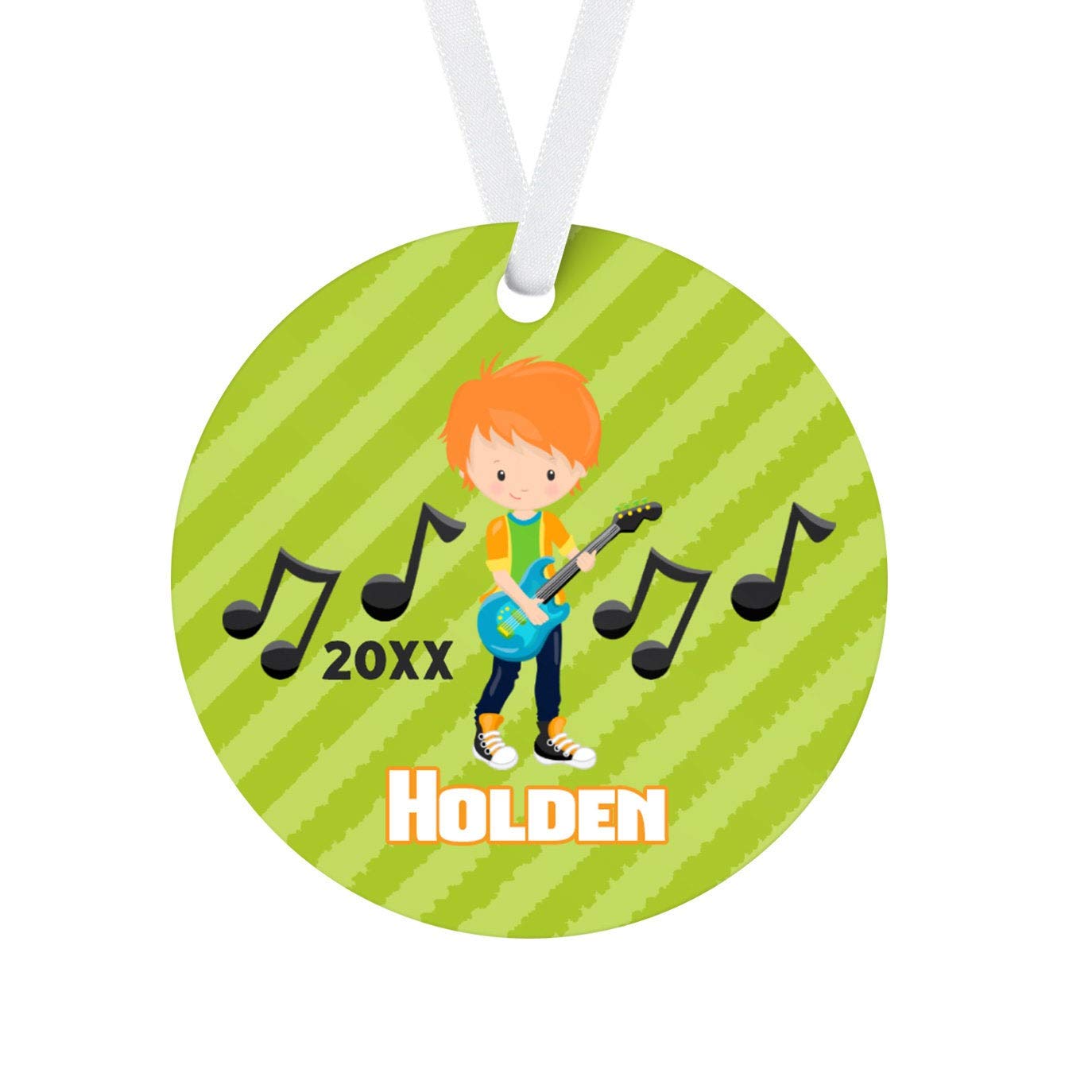 Toll2452 Guitar Ornament Lime Green Rock Star Holiday Decor Rock Band Music Personalized Christmas Tree Ornament Custom Kids Name Gift