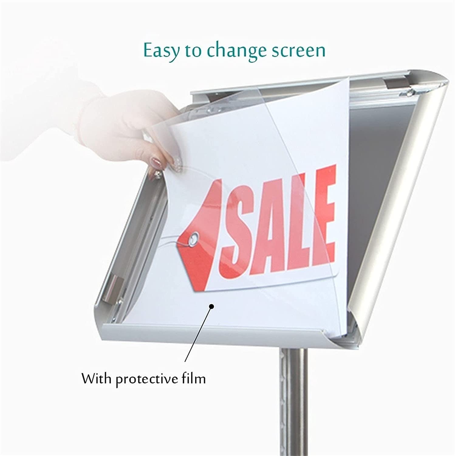 Soporte de metal para carteles con esquina de seguridad, soporte para letreros de pie de pedestal resistente A4, soporte para letreros tanto vertical como horizontal (dorado)
