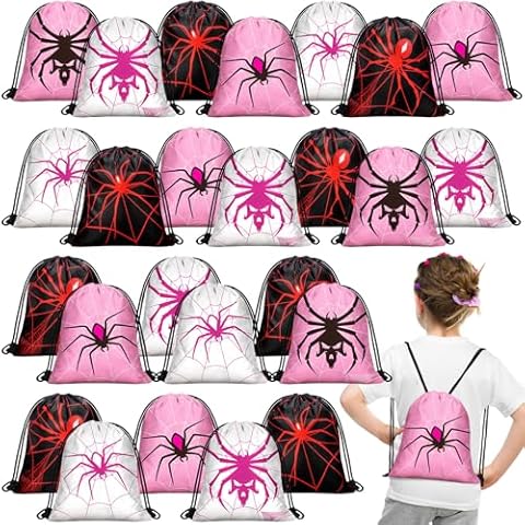 Lothee 30 Pcs Spider Party Favor Bags Spider Drawstring Bag Kids Birthday Party Decorations Gift Treat Goodie Candy Backpack(Fresh Style) Cover
