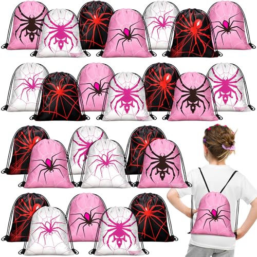 Lothee 30 Pcs Spider Drawstring Goodie Gift Bags Spider Party Favors Hero Birthday Party Decoration Supplies Spiderweb Candy Treat Bags