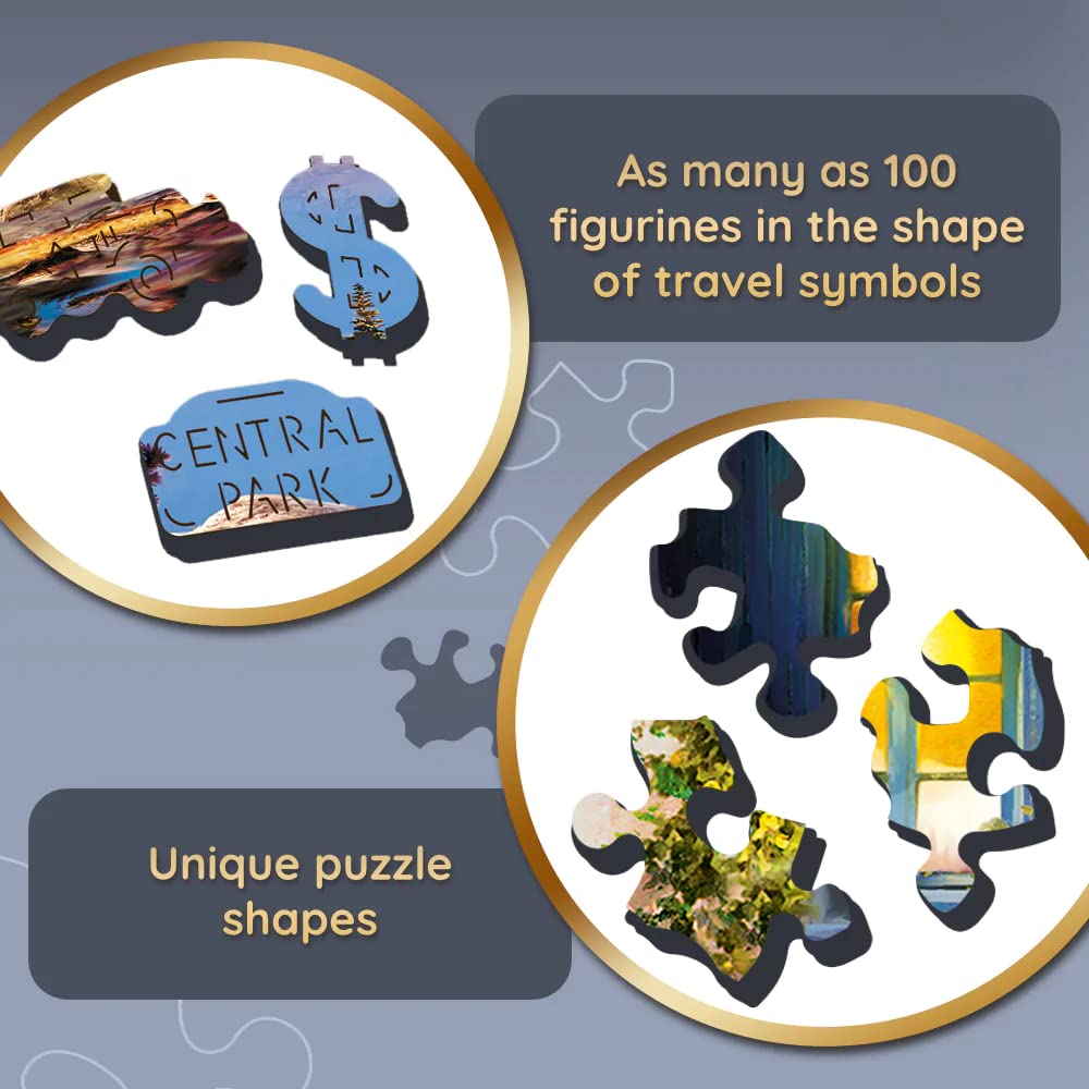Trefl - Puzzle in legno, Palloncini colorati - 1000 elementi, artigianato ligneo, forme irregolari, 100 figure di monumenti e simboli americani, moderno puzzle premium