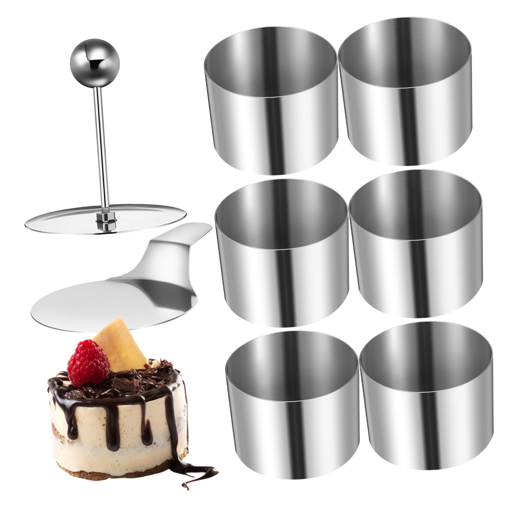 LALADEFIEE 1set Stainless Steel Round Cake Molds for Baking Desserts Mousse Pudding of Molds for Home Bakers for Creating Small Treats and Shapes