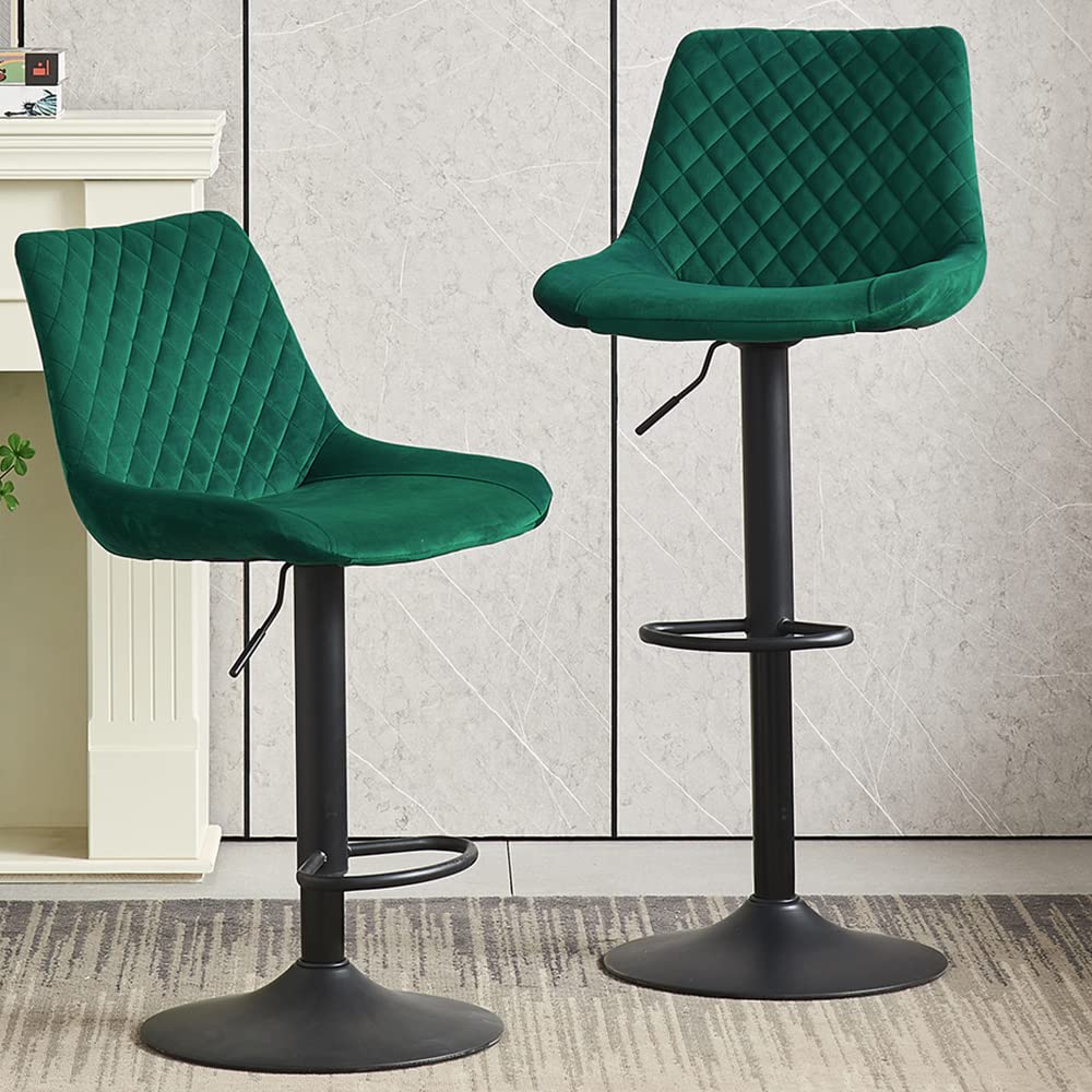 JaHECOME Velvet Green Bar Stools Set of 2- Modern Swivel Height