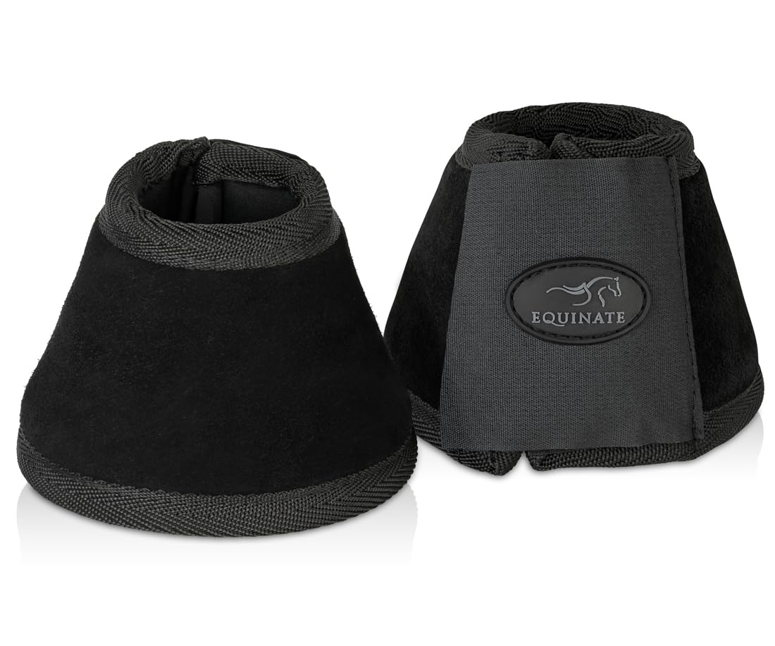 Equinate Fargo - Set di 2 campane per zoccoli con rivestimento in pelle scamosciata, colore: Nero