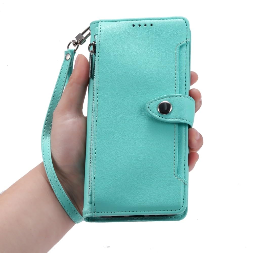 Generic Étui compatible avec Oppo Find X3 Lite (couleur : vert menthe) Étui à rabat en cuir avec fermeture éclair