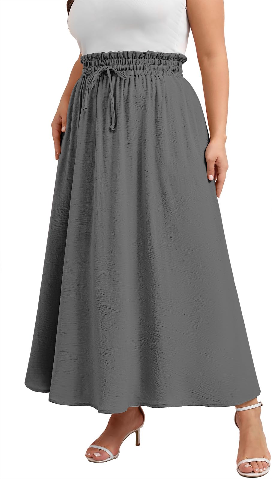 Xpenyo Womens Plus Size Maxi Skirts Summer Elastic High Waisted Boho Casual Beach Flowy Swing Long Skirts with