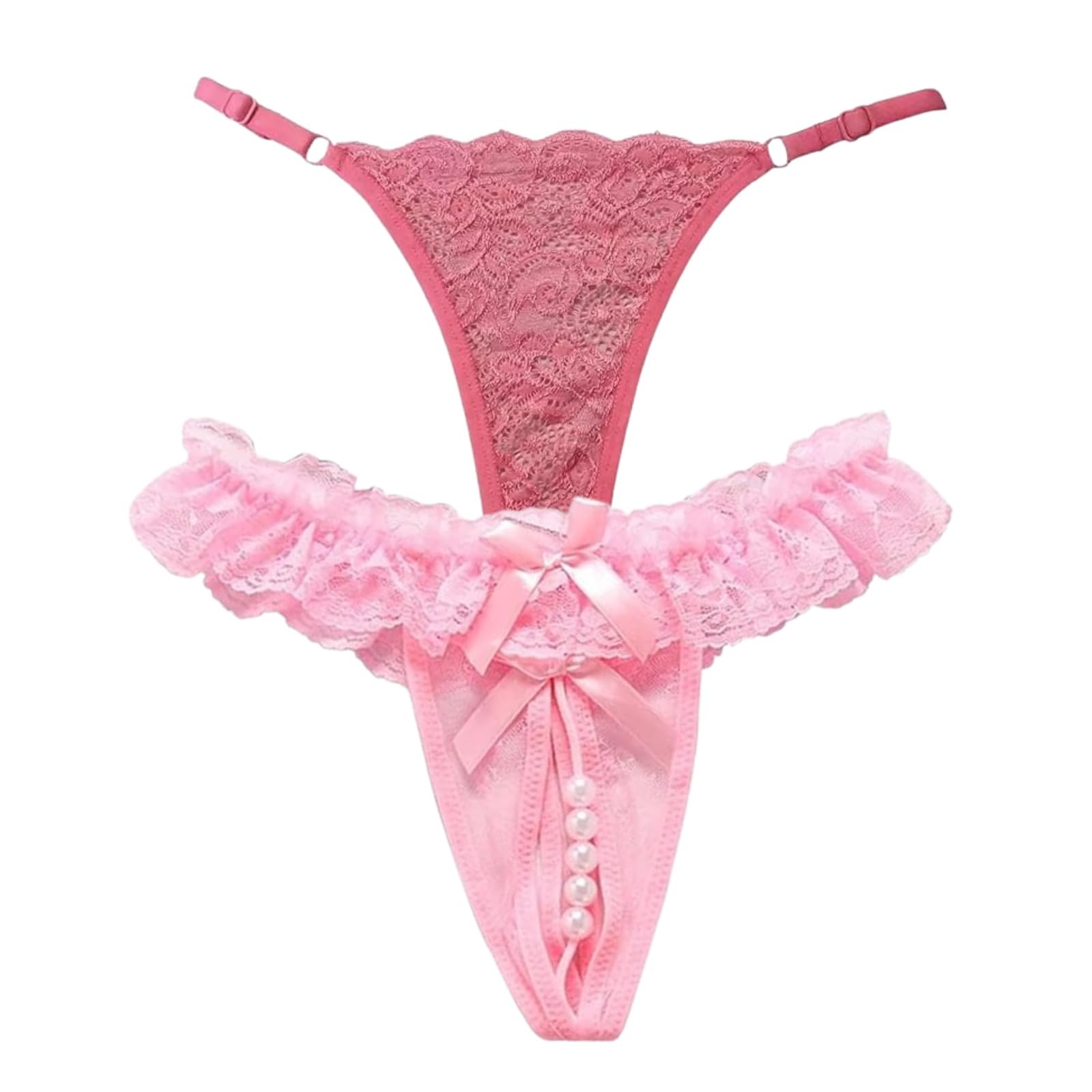 Women’s Fancy Lace G-String Thong Panty Bikini Underwear with Pearl | Sexy Hot Brief for Honeymoon, Seamless, Comfortable Lingerie (Pack of 2)