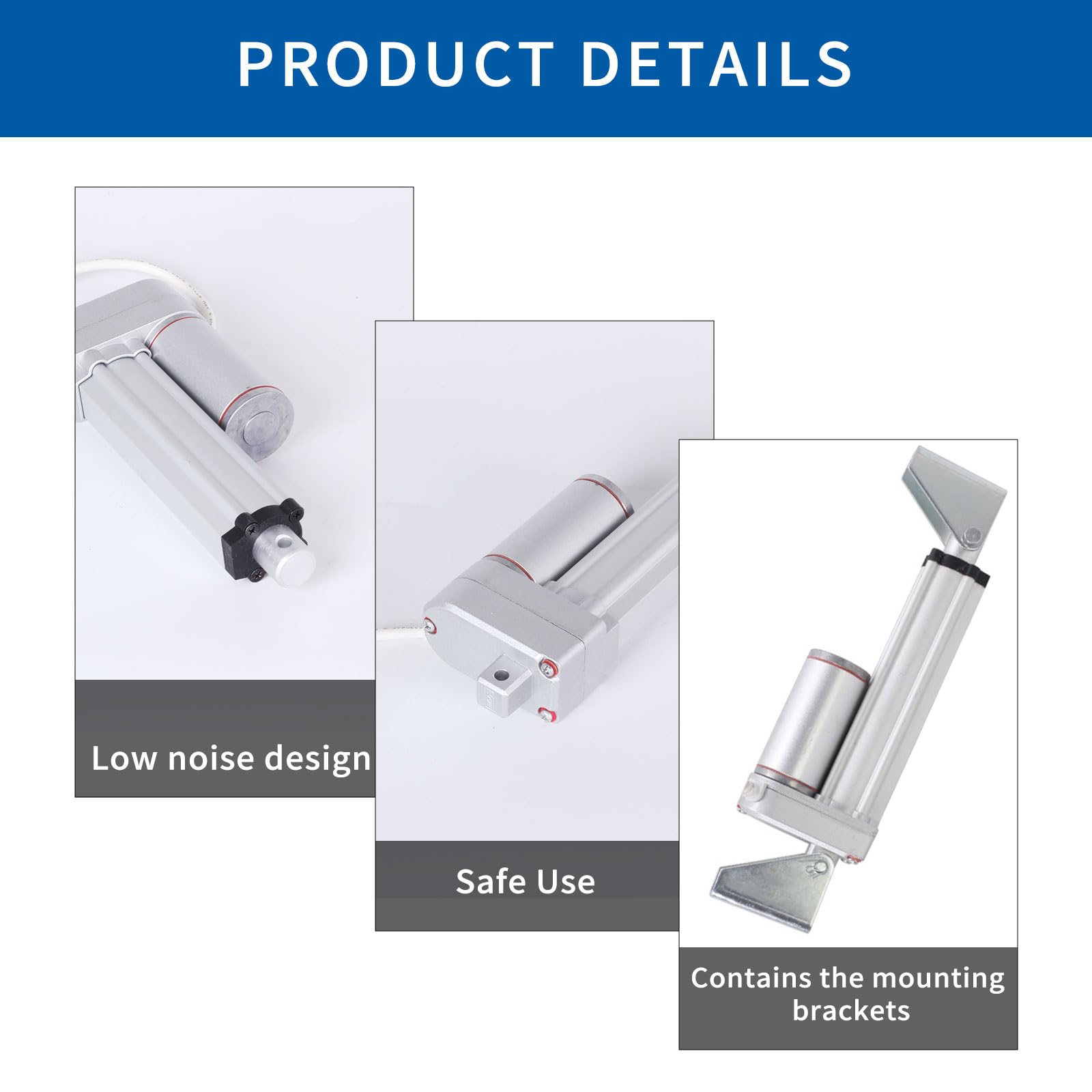 Stroke 200mm 1000N 8 Inch Stroke Linear Actuator 12V High Load 220lbs Linear Motion Actuator, Electric Actuator 0.47"/s Heavy Duty with Mounting Bracket — Amazon image 4