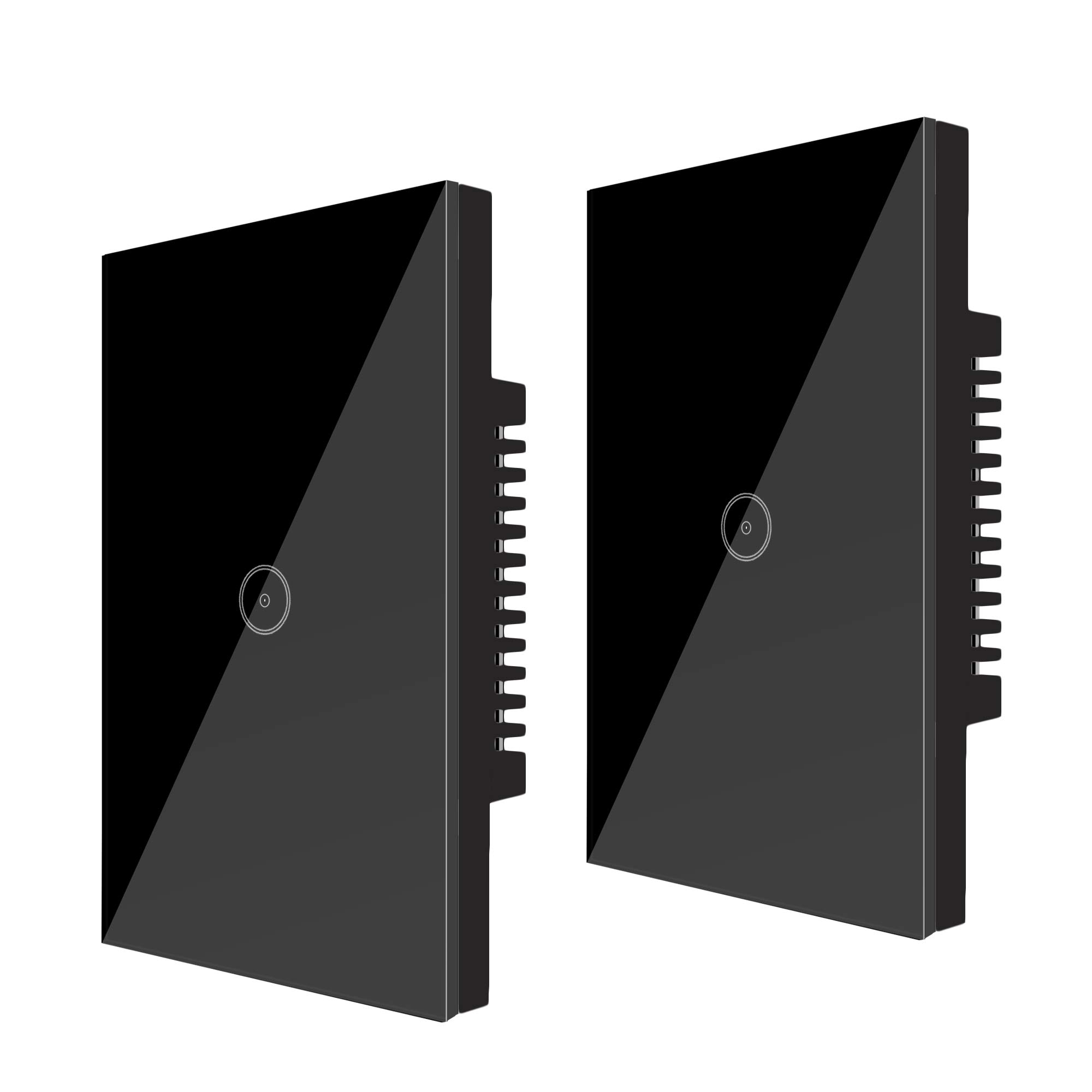 UseeLink Smart WiFi Interruptor de luz, pantalla táctil de vidrio templado, EE. UU, 2 vías, funciona con Alexa/Google Home, temporizador, se requiere cable neutro, negro (paquete de 2)