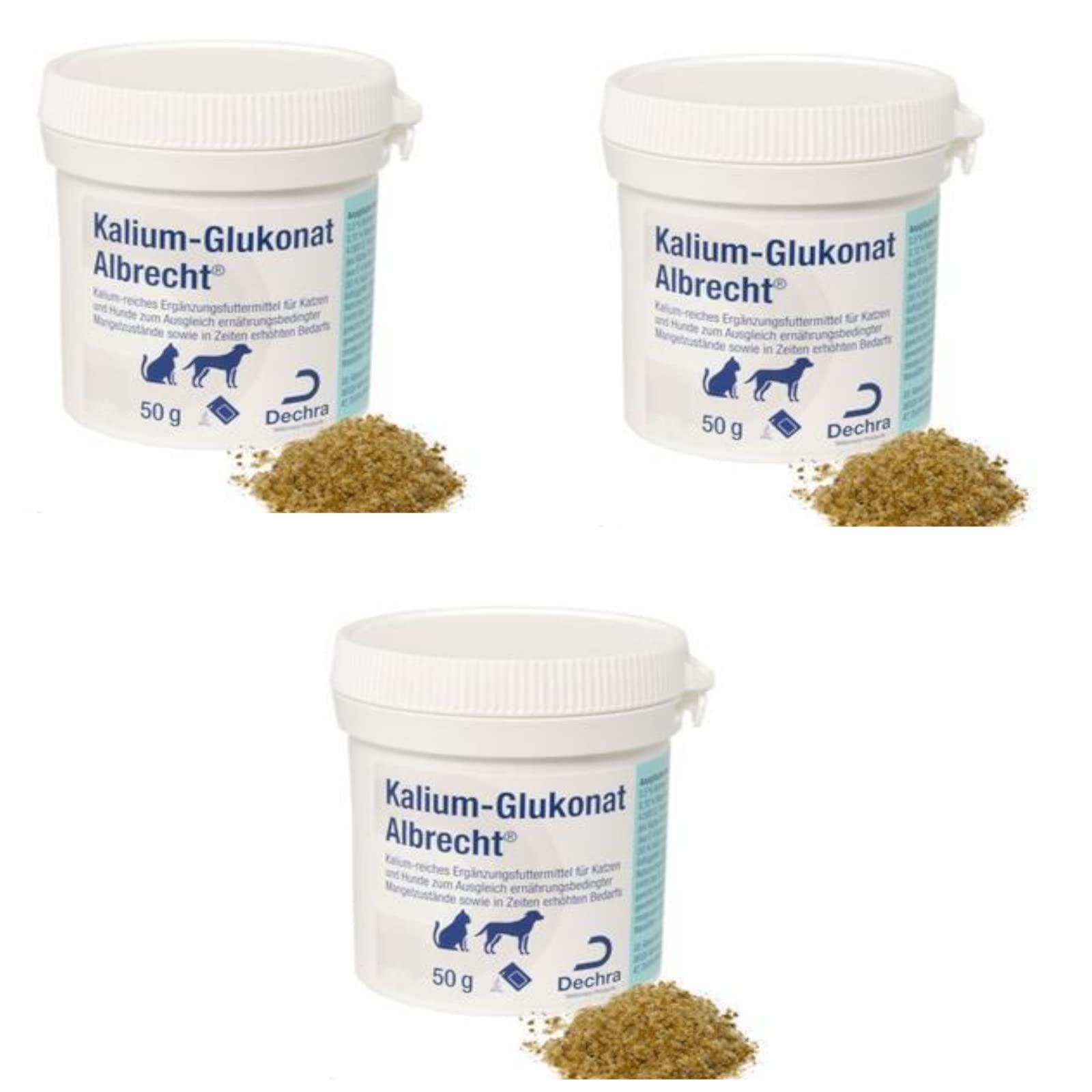 Dechra - Mangime complementare di gluconato di potassio Albrecht per cani e gatti – Confezione – 3 x 50 g
