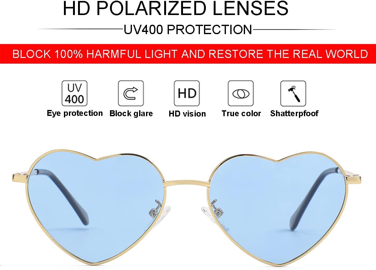 JOVAKIT Polarized Heart Sunglasses for Women Fashion Lovely Style Metal Frame UV400 Protection Lens - Image 2