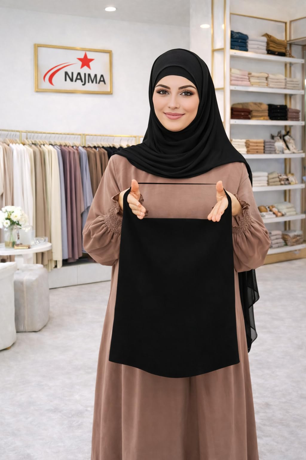 NAJMA Nikab Luxe en Soie de Médine – Voile Intégral Premium pour Femme Musulmane – Finition Haute Couture, Tissu Ultra Doux & Léger – Confort Élégance & Pudeur
