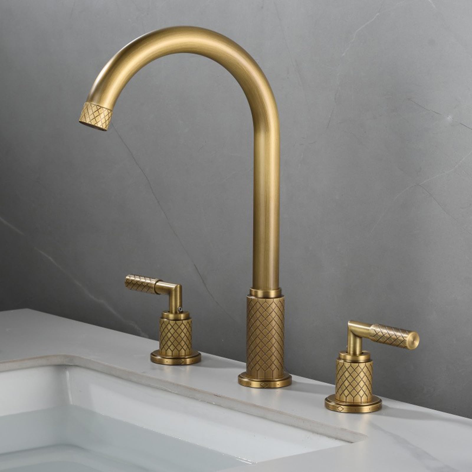 ZYCHSJXA Modern Bathroom Tap 3 Hole Basin Sink Taps Antique Faucet, 360 Swivel Adjustable Mixer