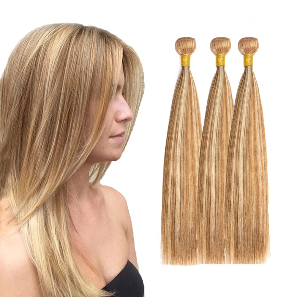 Creuost 27/613 Blonde Color Straight Human Hair Bundles 3 Bundles Total 300g 150% Density 100% Unprocessed Virgin Double Weft Human Hair Extension 12 14 16 Inch