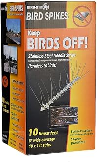 Bird Spikes, Stainless Steel Spikes to Keep Birds Away, Easy to Install, Covers 10 Linear Feet Area, 1' L x 6" W, 10 Strips