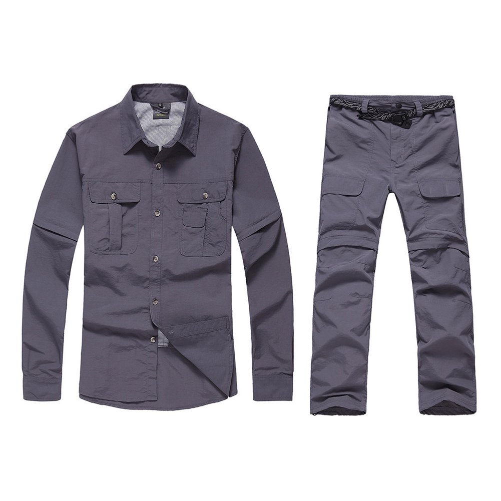 Uomo Outdoor Sport assorbente rimovibile traspirante manica corta camicia + pantaloni assorbente traspirante ad asciugatura rapida per il tempo libero Set, Grau, XL