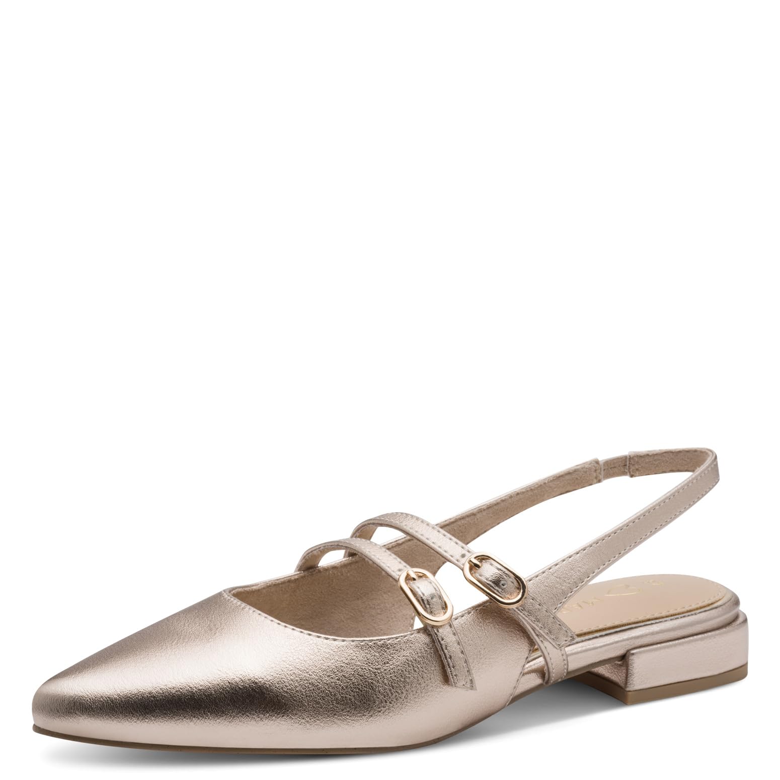 MARCO TOZZI Women Ballet Flats Soft Feel Me Footbed Soft Lining Vegan Pointed, Metallic (Platinum), 7.5 UK