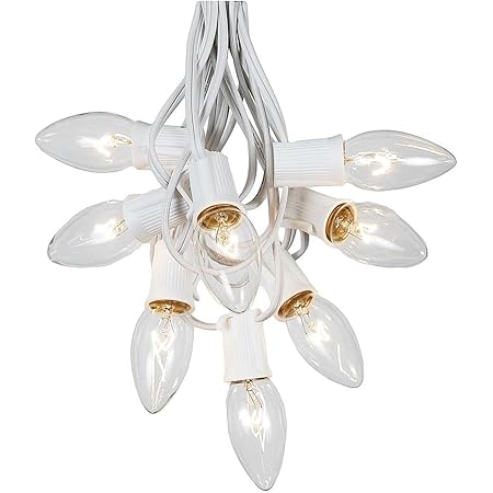 C9 Clear Christmas String Light Set - Outdoor Christmas Light String - Wedding String Lights - Hanging Christmas Lights - Roofline Light String - Outdoor Patio String Lights - White Wire - 25 Foot