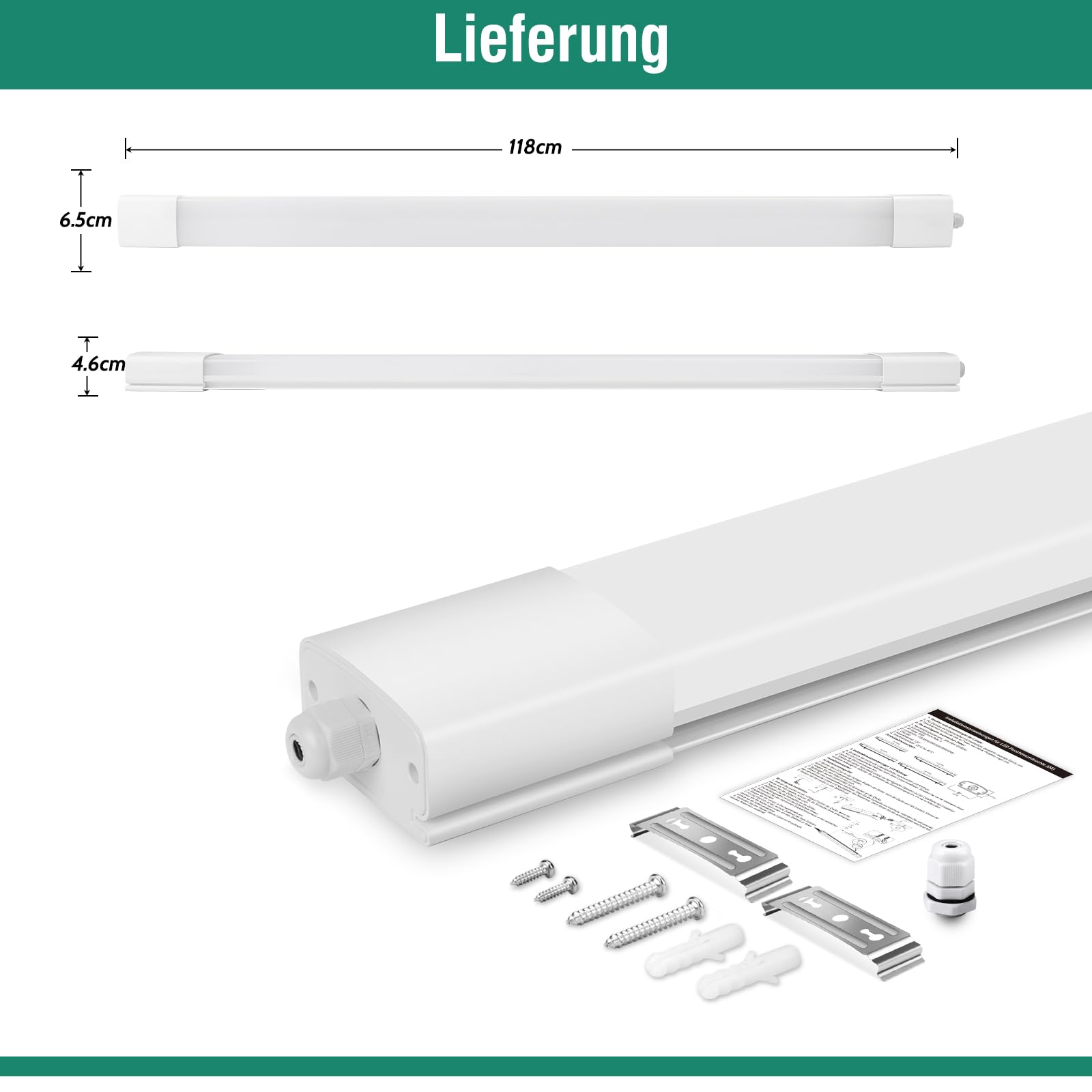 Neon Led 120CM, 36W 3960LM Plafoniera IP65 Impermeabile, Lampada da Soffitto 4000K, Tubo LED per Cucina Officina Ufficio Bagno Seminterrato Magazzino