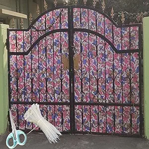 SAI PRASEEDA UV Resistant 4 X 5 Feet PVC Gate Sheet_Grill Sheet_Gate Covering Sheet_Balcony Saftey Sheet_Privacy Sheet_Floral Design_with 1 Scissor_50 Tags SPGST64