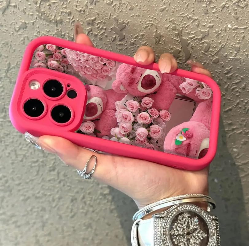 Image of COVERLY Rose Strawberry Teddy Back Case Cover for iPhone 12 Pro | Hot Hibiscus Flourish Cute Design | Camera Protection | Soft TPU Silicone Fashion Aesthetic Cover for Girls & Women (Pink, Shockproof)