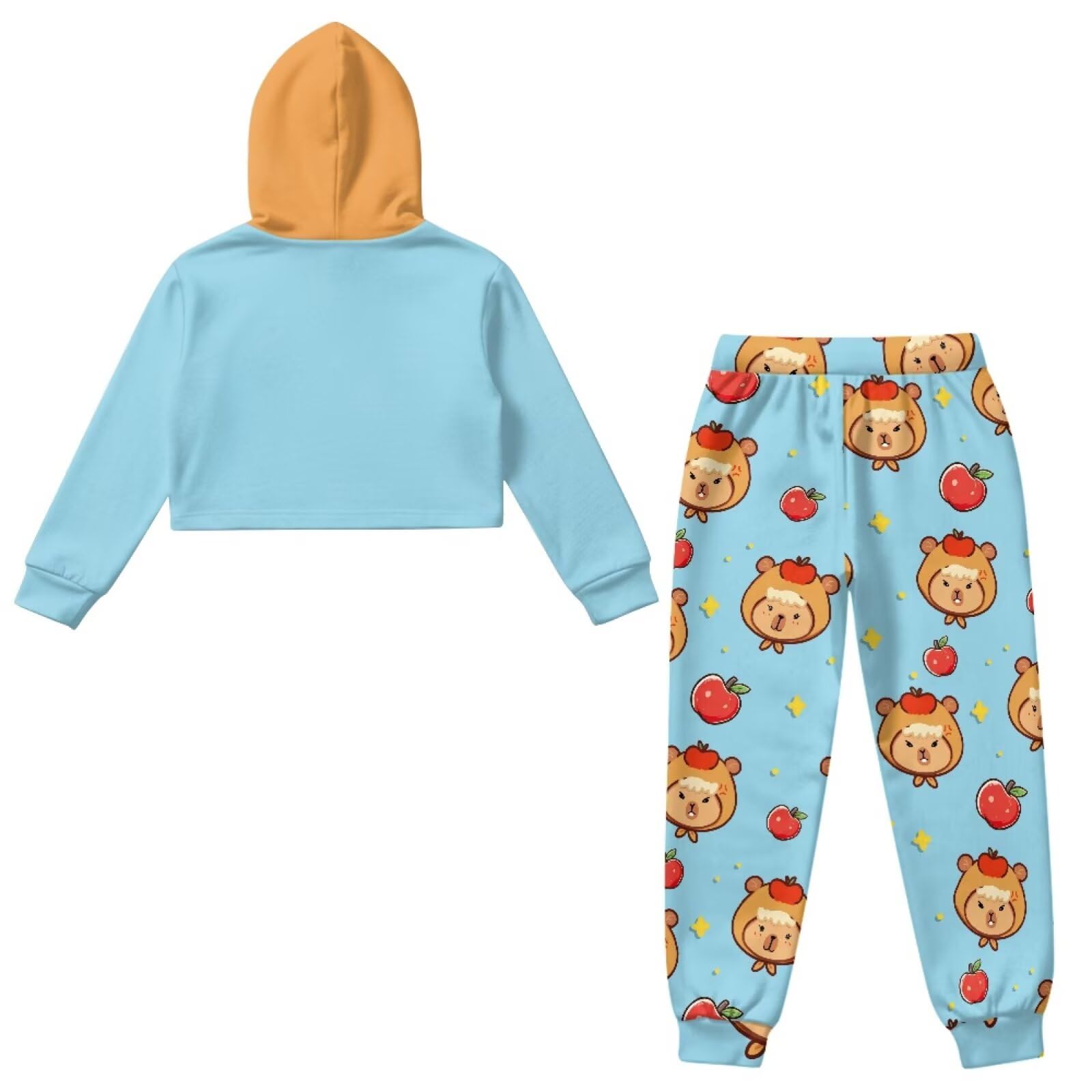 Tuta attiva da ragazza 2 pezzi con felpa e pantaloni Set tuta da ragazza Set di abbigliamento per bambini Crop con cappuccio