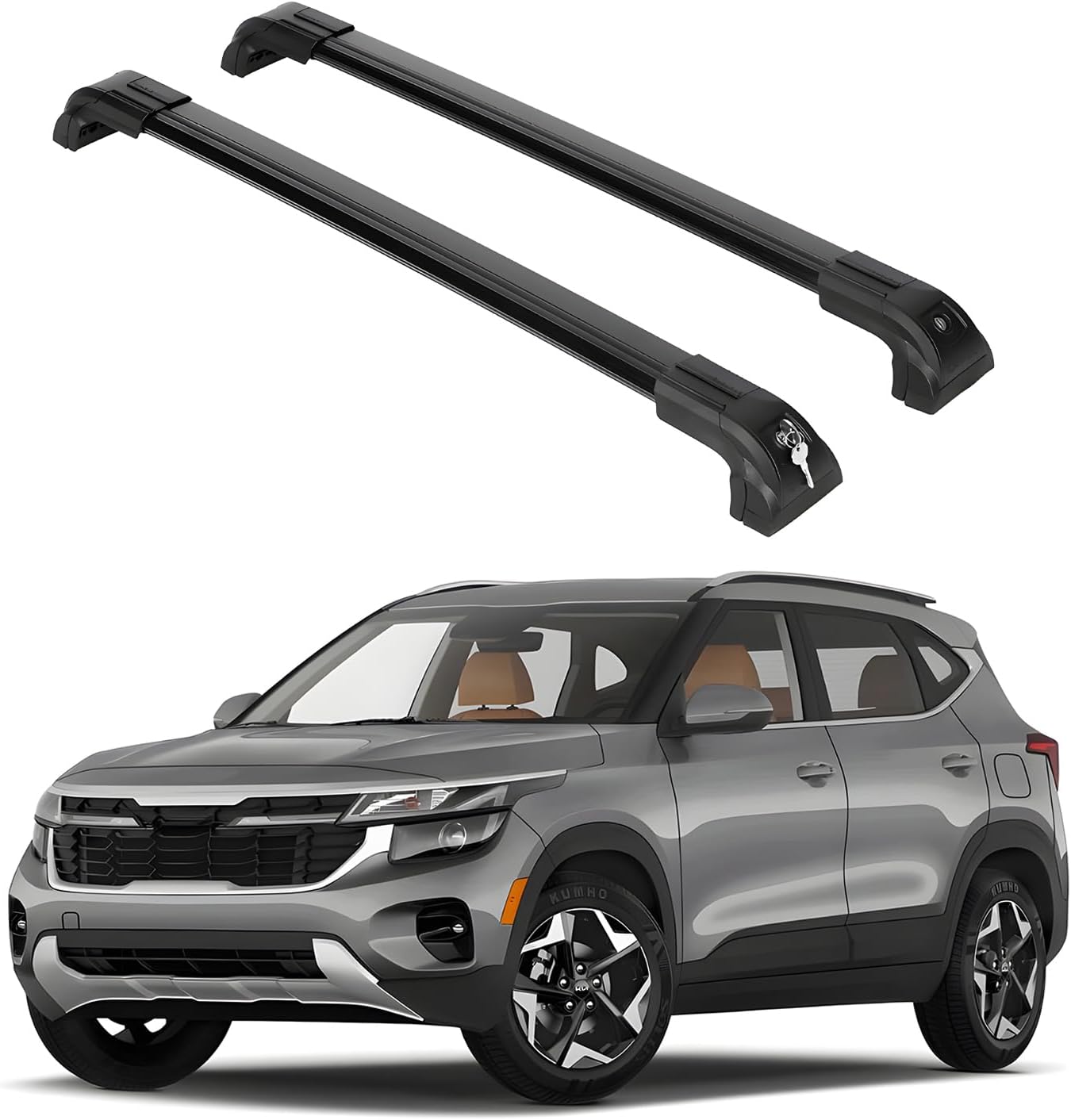 ERKUL Heavy Duty 220lb Roof Rack Cross Bars for 2021-2026 Kia Seltos S/SX/EX | Solid Metal Mounts | Aluminum Crossbars with Anti Theft Lock for Rooftop - Compatible with Flush Rails - Black