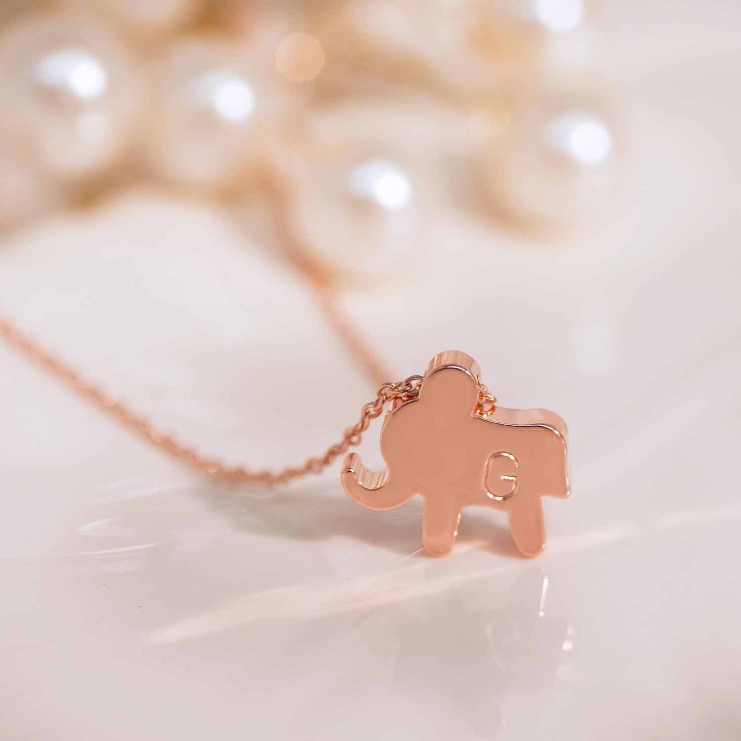 Petite Boutique Elephant Necklace Personalized Gift Initial 16K Gold Silver Rose Gold Plated Hand Stamped Initial Charms Cute Animal Necklace Bridesmaid Best Graduation Day Gift